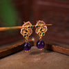 Enamel and Natural Crystal Drop Earrings, Chinese Style