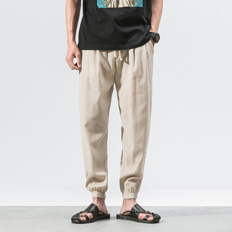 Men's Linen Blend Pants with Drawstring and Pockets