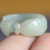 Carved Koi Fish Jade Ring, Natural Hetian White and Cyan Jade