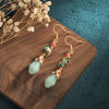 Magnolia Flower Jade Pattern Luck Prosperity Drop Dangle Earrings