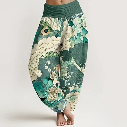 Women's Harem Pants Elastic Waist Floral Print Loose Yoga Trousers