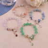 Floral Stone Bracelet with Leaf Charm, Handmade Beaded Jewelry