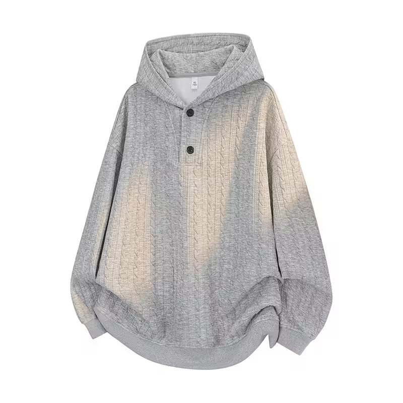 Men's Hoodie Fall Winter Buttons Twisted Design Long Sleeve