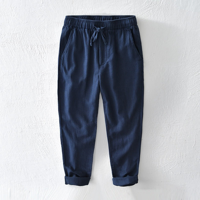 Men's Casual Linen Pants with Drawstring Waist and Pockets