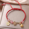 Strawberry Quartz Braided Red String Bracelet with Charm