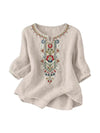 Women's Embroidered Boho T-Shirt, Spring Cotton Blend Top