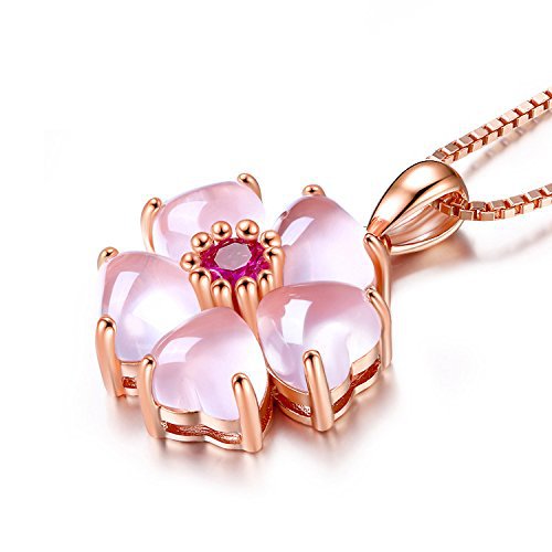 Pink Crystal Flower Heart Necklace Pendant Copper