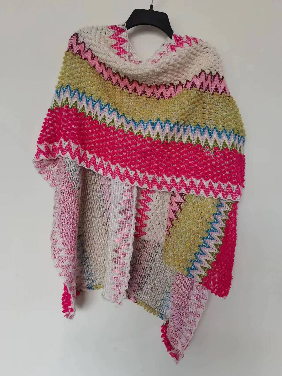 Tibetan Shawl Blue Beige Red Wavy Pattern Winter Warm Tassel Scarf