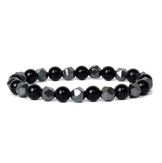 Faceted Stone Bead Bracelet with Hematite, 8mm