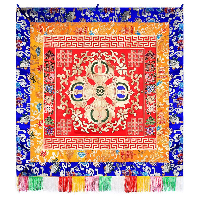 Embroidered Tibetan Prayer Altar Mat with Eight Auspicious Symbols