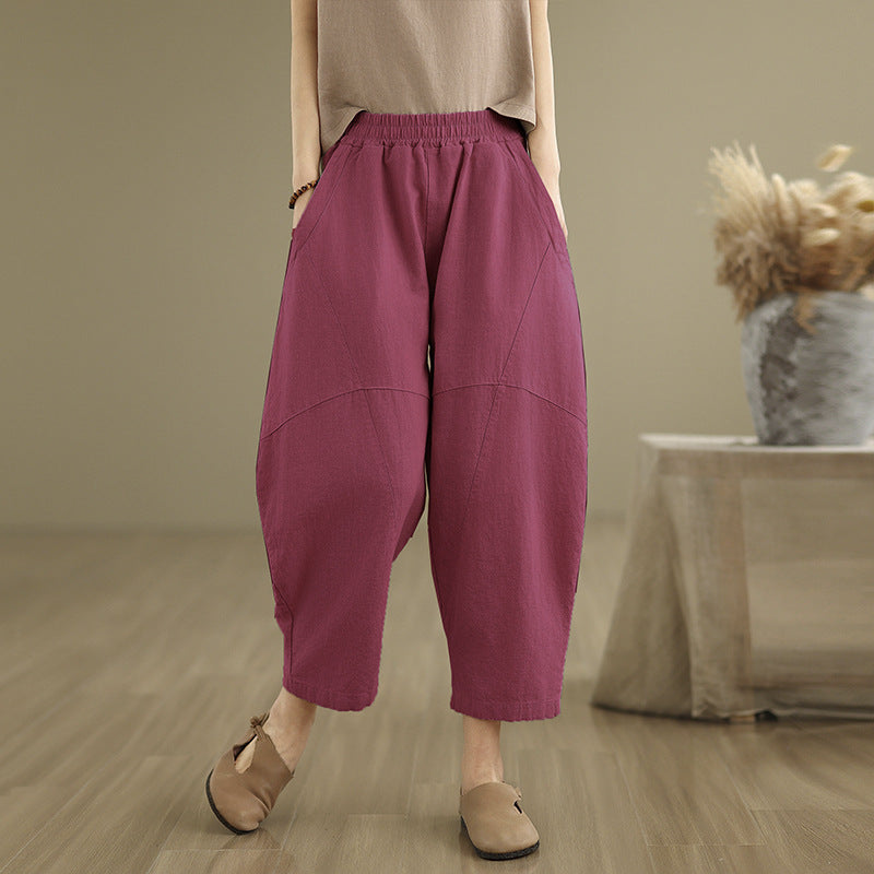 Women's Harem Pants Cotton Linen Wide Leg Trousers With Pockets