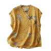 Women's Sleeveless Shirts Summer Tang Style Vintage Frog Button Orchid Floral Tank Top