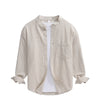 Men's Linen Cotton Long Sleeve Stand Collar Casual Shirt