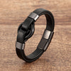 Stone Ring Leather Bracelet with Magnetic Clasp