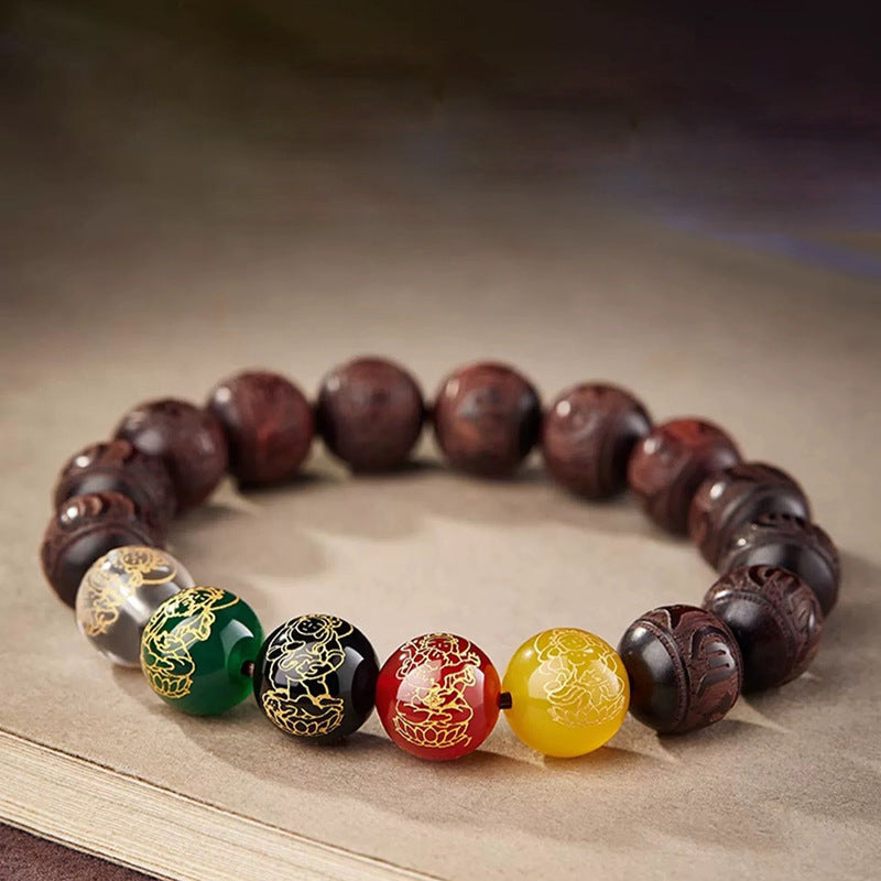 Red Sandalwood Five Directions Gods of Wealth Bracelet