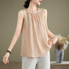 Women's Summer Wrinkles Simple Design Crew Neck Sleeveless Vest Waistcoat