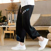 Men's Patchwork Cotton Linen Cropped Pants With Pockets