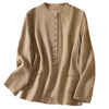 Camel colored cotton linen jacket with stand collar and pockets