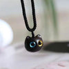 Ebony Wood Cat Necklace with Blue, Yellow or Heterochromic Eyes
