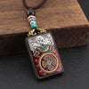 Ebony Wood Pendant Necklace with Buddhist Symbols