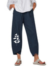 Women's Linen Harem Pants with Nature Prints, Loose Fit Capri Trousers