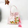 Embroidered Drawstring Bucket Bag with Tassel, Floral and Animal Motifs