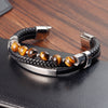 Tiger Eye Bead Multi-layered Leather Buckle Bracelet