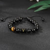 Alphabet Letter Bracelet with Tiger Eye and Black Glass Beads