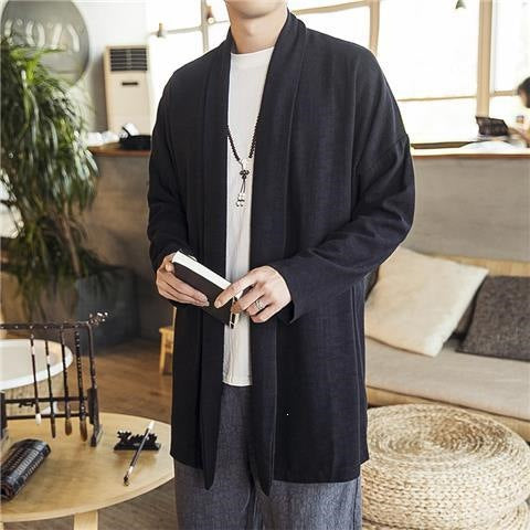 Men's Mid-length Coat Fall Simple Casual Cotton Linen Clothing