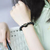 Gold-tone Sheen Obsidian Bracelet with Cat Charm