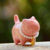 Lacquer Cat Decoration, Wood Figurine with Pearl Necklace