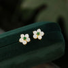 White Jade Flower Stud Earrings with Silver Posts