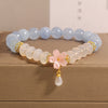 Aquamarine White Agate Abacus Beads Flower Bracelet