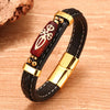 Tibetan Dzi Bead Leather Bracelet, Titanium Steel Clasp
