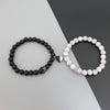 Black White Stone Couple Bracelet Set with Cross Charm