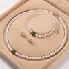 Faux Pearl and Green Stone Jewelry Set with Necklace, Bracelet and Earrings