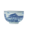 Chinese Ceramic Teacup, Blue Landscape Lotus Cat Design
