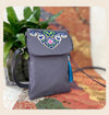 Embroidered Lotus Flower Crossbody Bag, Nylon Shoulder Cellphone Pouch