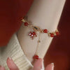 Rabbit and Flower Charm Bracelet, Gold-Tone Alloy Bead Jewelry