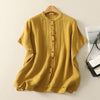 Women's Cotton Linen Short Sleeve Shirt Plain Summer Top