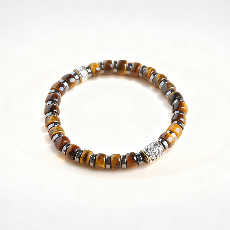 Tiger Eye Bracelet with Lion Charm, Unisex 8mm