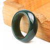 Cyan Jade Ring for Luck, Geometric Stone Band