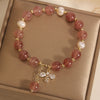 Strawberry Quartz Pearl Bee Charm Bracelet
