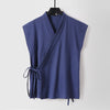 Men's Cotton Linen Vest, Sleeveless V-Neck Wrap Top
