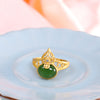 Gourd Ring with Green Jade and Gold Plating