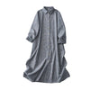 Striped Cotton Linen Midi Dress With Polo Collar