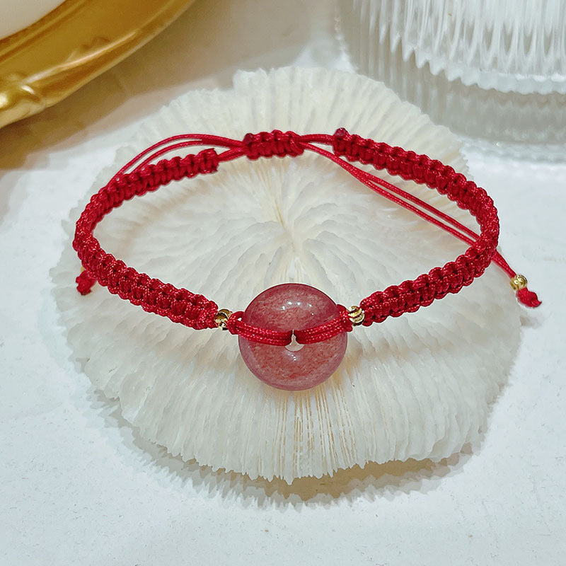 Strawberry Quartz Red String Bracelet with Charm