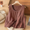 Women's Vest Sleeveless Cotton Linen Top with Pockets