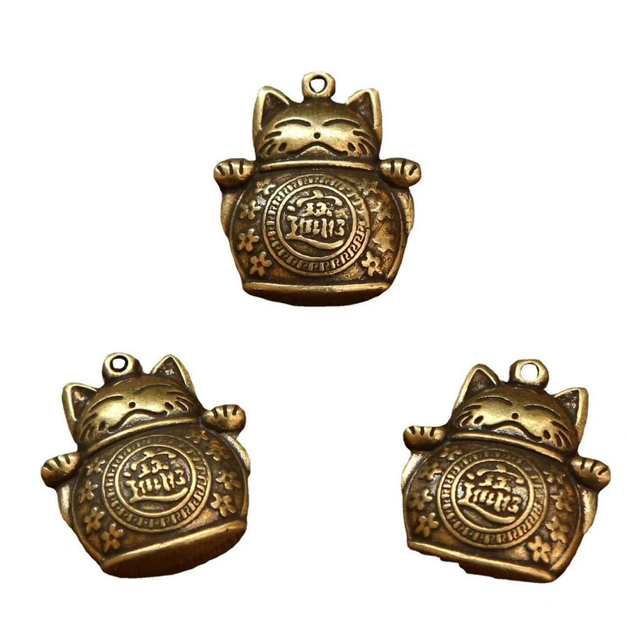 Brass Lucky Cat Chinese Coin Wealth Keychains