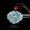 Carved Jade Lotus Pendant Necklace, Blue Water Jadeite